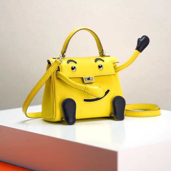 【エルメス HERMES】ケリードール ミニハンドバッグ  チックイエロー シルバー金具（100％手縫い）